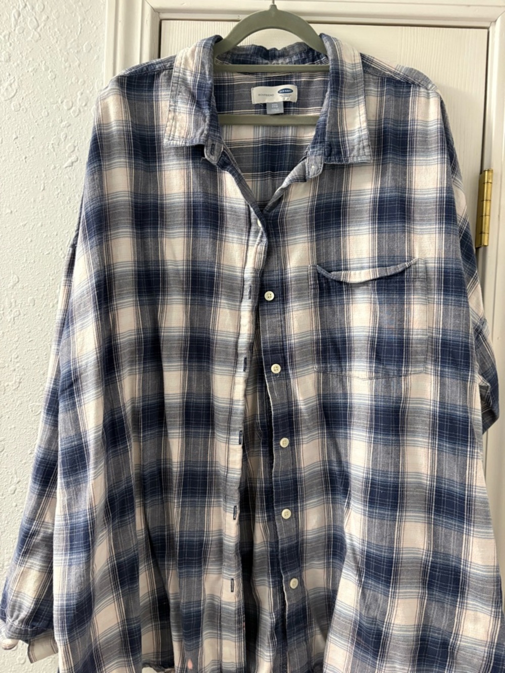 Old Navy Blue and White Plaid Button-Down Shirt